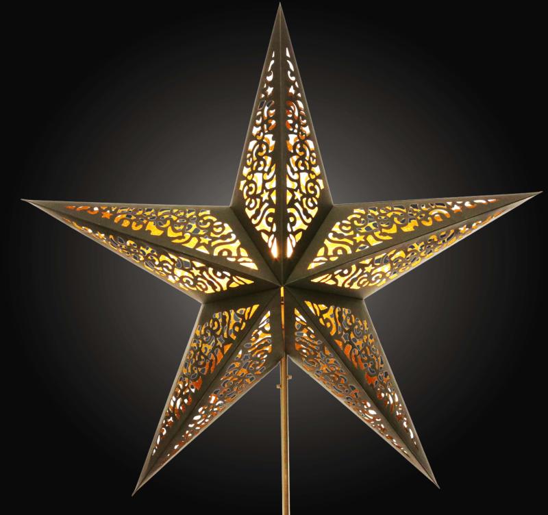 Kala Schwarz / Goldglitter  - Faltbarer Leuchtstern, Weihnachtsstern aus Papier mit 5 Zacken, 60 cm